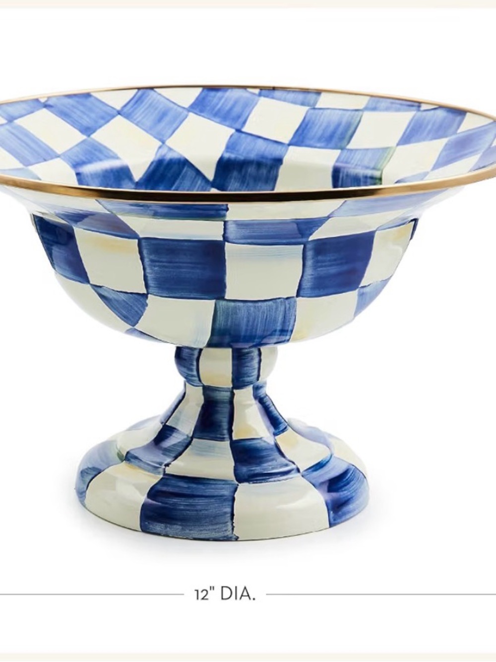 MACKENZIE-CHILDS Enamel Compote, Large, royal check - Picture 2 of 5